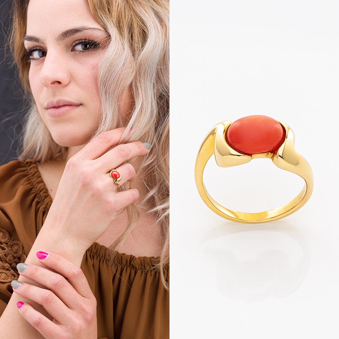 Anello in corallo cabochon | Artigianato Sardo