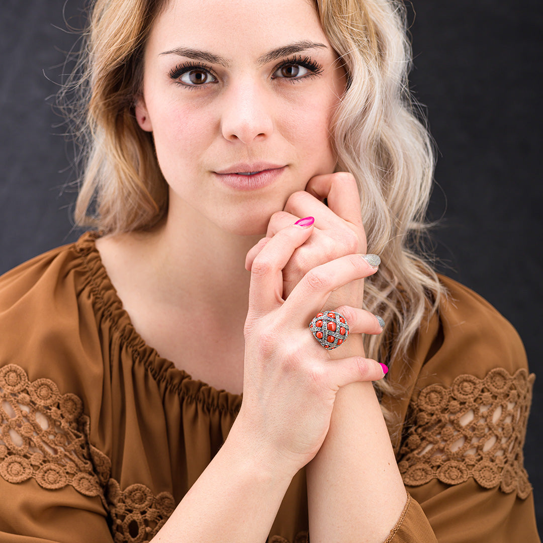 Anello con Coralli e Diamanti