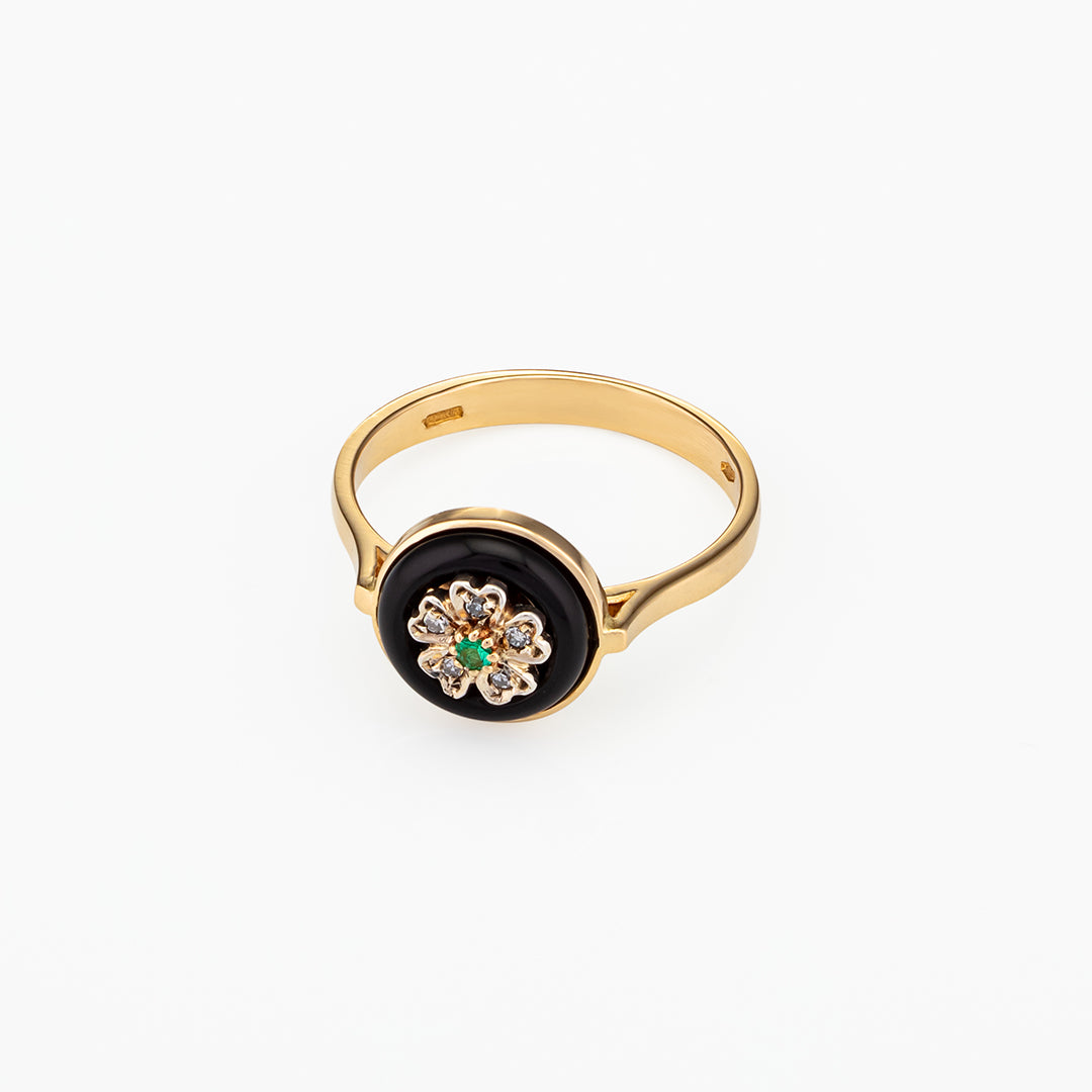 Anello in Oro con Smeraldo centrale e diamanti | Riproduzione gioielli d'epoca