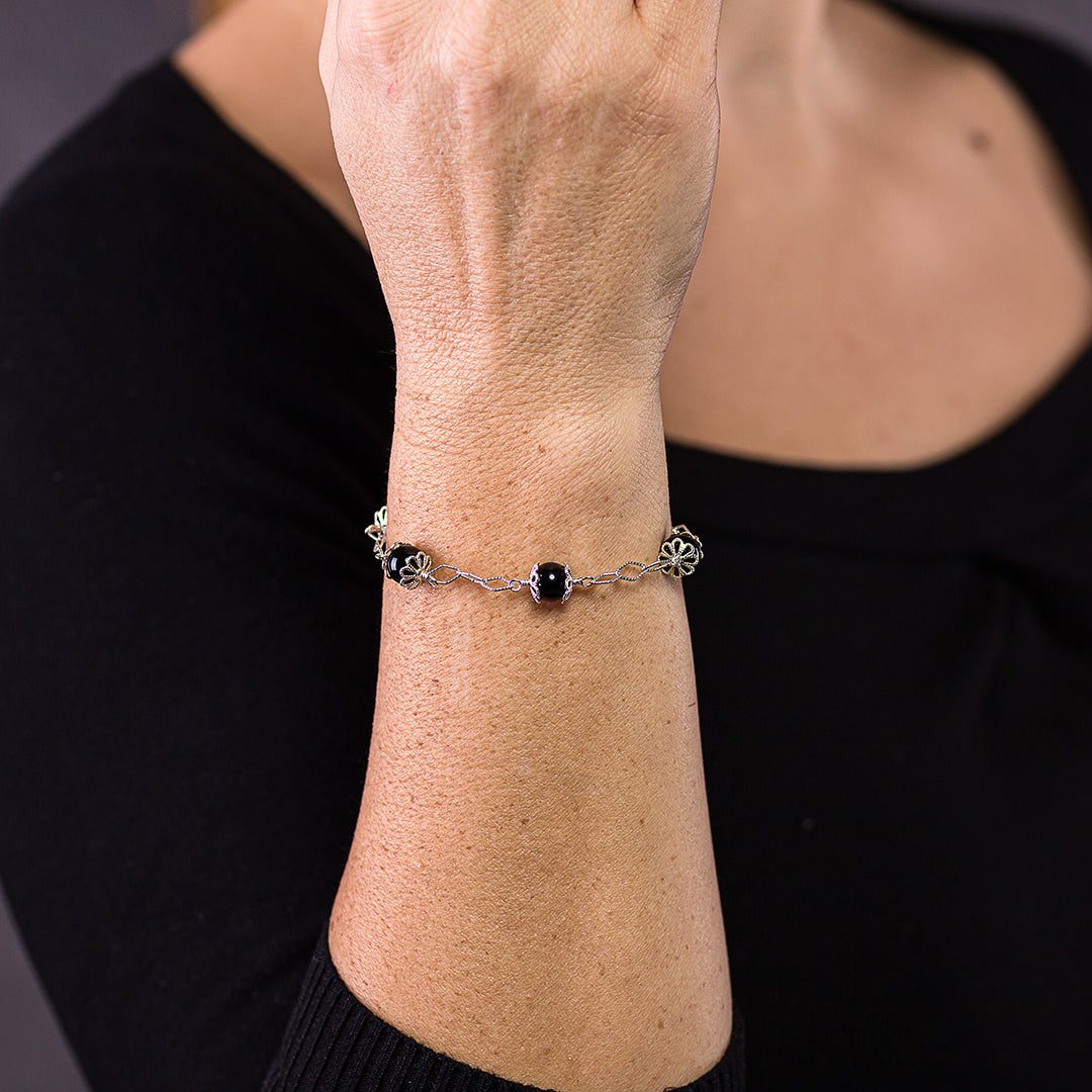 Bracciale "Su Coccu" in filigrana d’argento 5 pietre | Artigianato Sardo