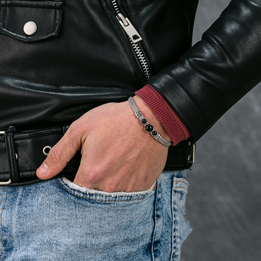 Bracciale maglia in argento e onice nero naturale | Cesare Paciotti