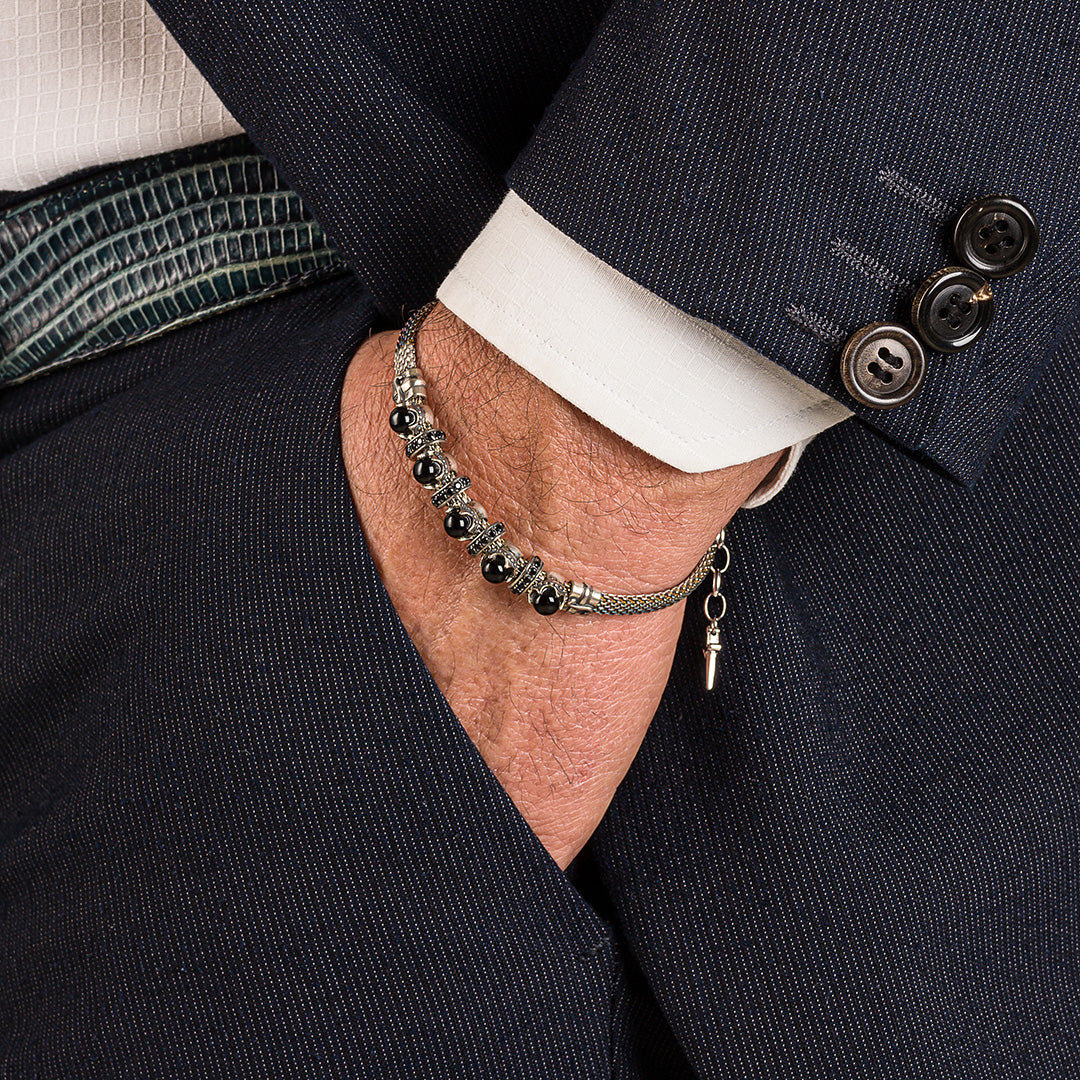 Bracciale maglia in argento con zirconi onice nero | Cesare Paciotti