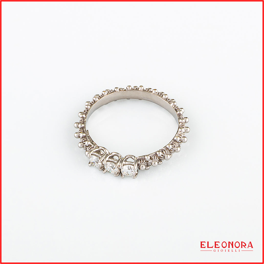 Anello Trilogy in filigrana | Oro Bianco - Oro Giallo | Artigianato Sardo