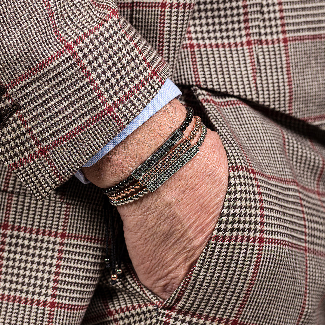 Bracciale in corda con zirconi neri e perle di rame | 3 varianti | DouVei