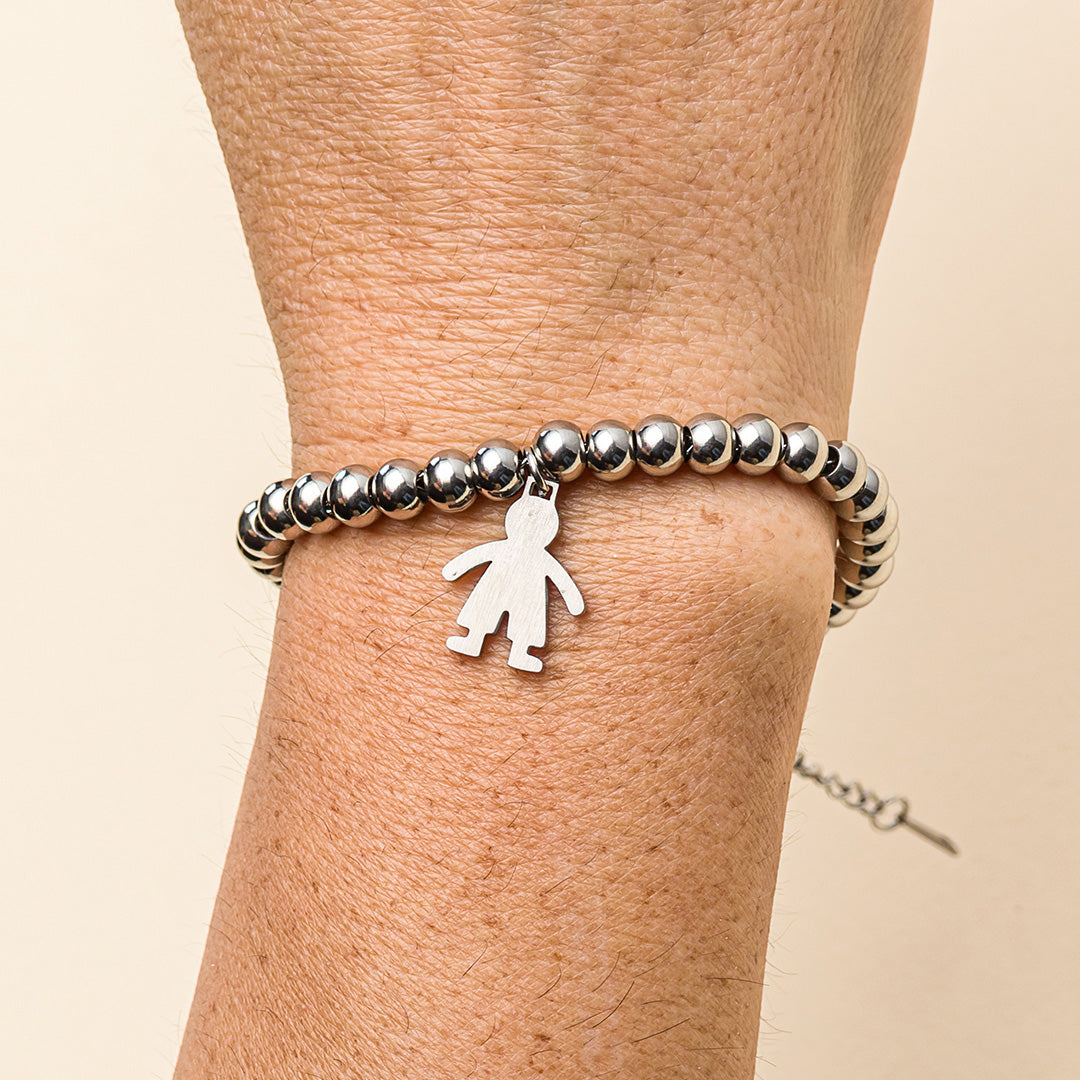 Bracciale con sfere d'acciaio | Pendente bimba/bimbo