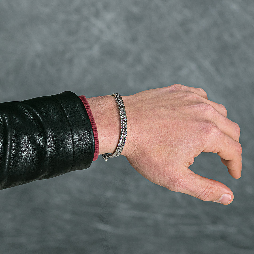 Bracciale in maglia d'acciaio intrecciata motivo a spighe | ⌀ 6mm