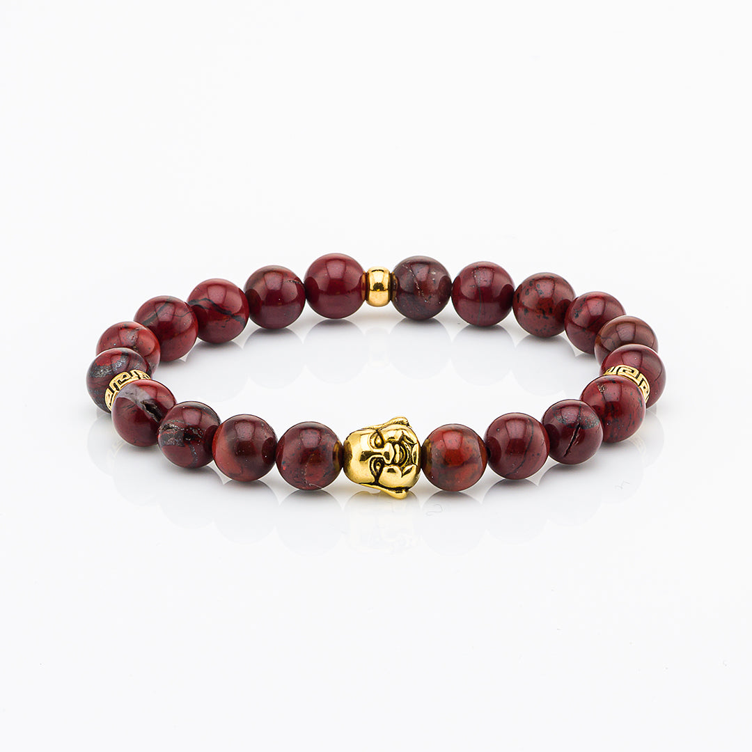 Bracciale in pietre dure | Diaspro Rosso e Oro | Charm Buddha Vers. #2