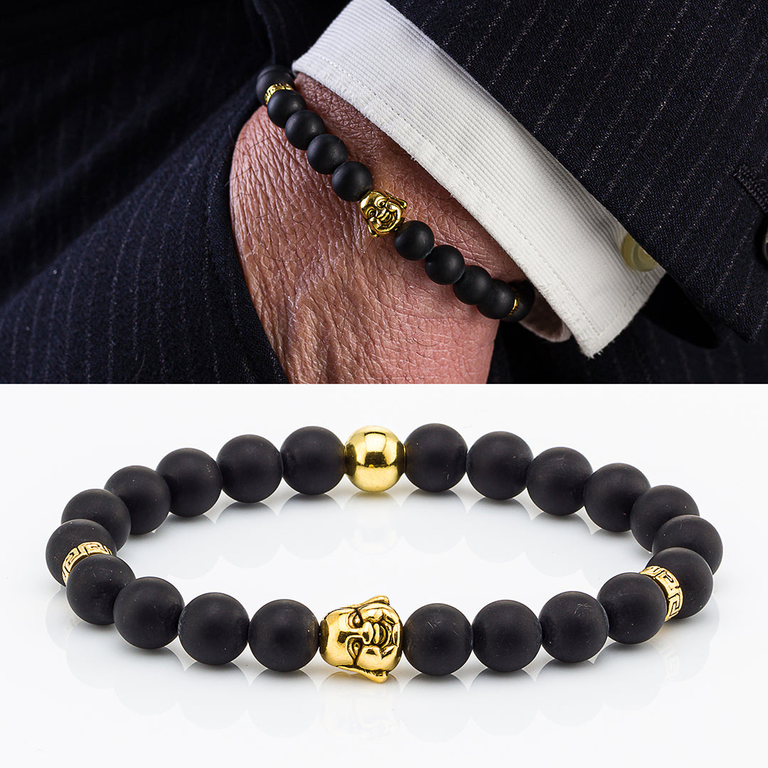 Bracciale in pietre dure | Onice e Oro | Charm Buddha Vers. #2