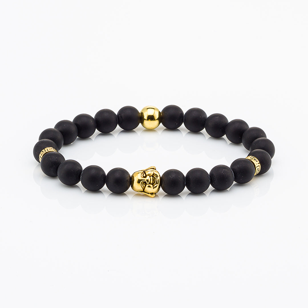 Bracciale in pietre dure | Onice e Oro | Charm Buddha Vers. #2