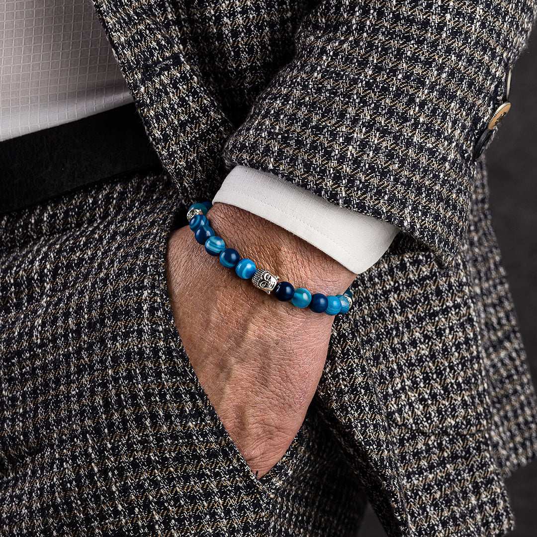 Bracciale in pietre dure | Agata Blu | Charm Buddha Vers. #1