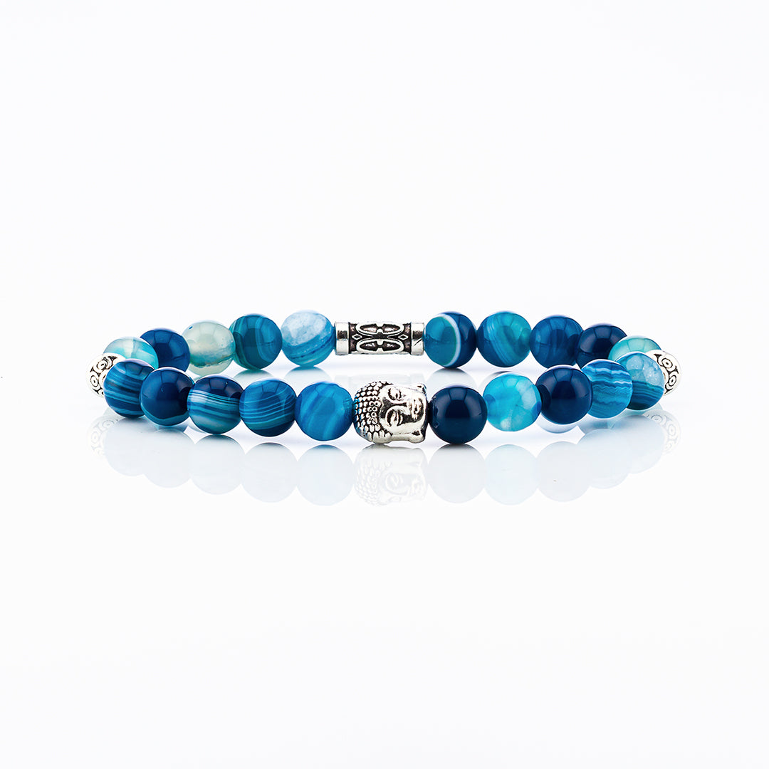 Bracciale in pietre dure | Agata Blu | Charm Buddha Vers. #1