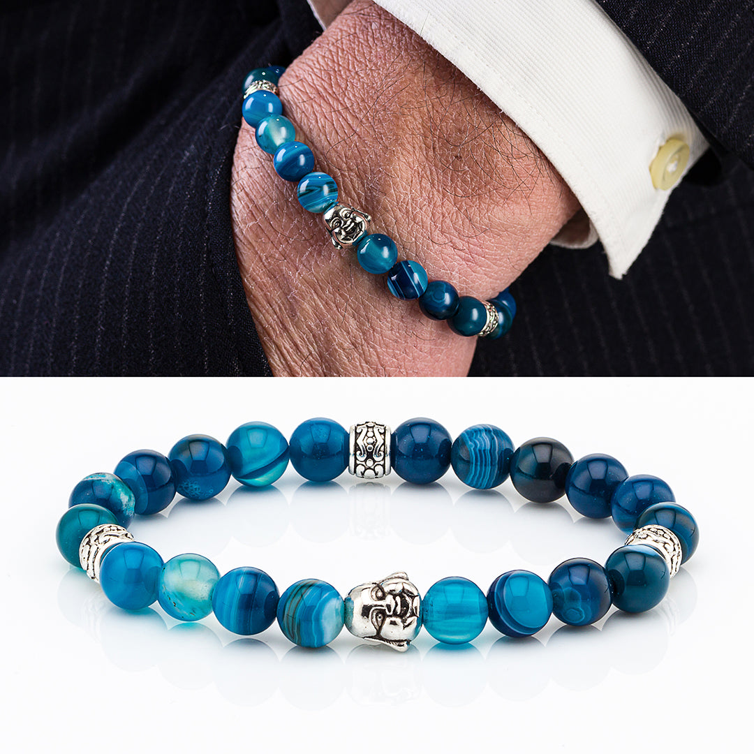 Bracciale in pietre dure | Agata Blu | Charm Buddha Vers. #2