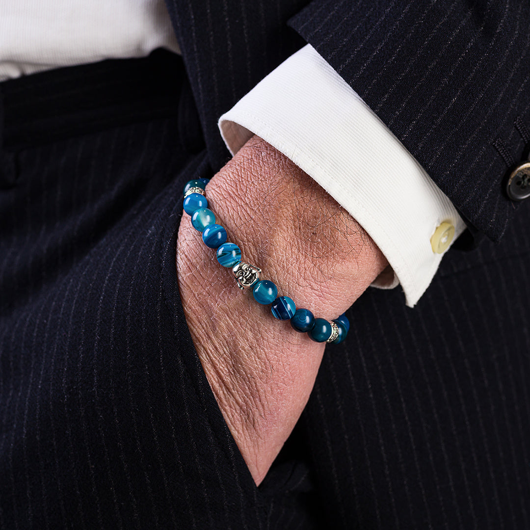 Bracciale in pietre dure | Agata Blu | Charm Buddha Vers. #2