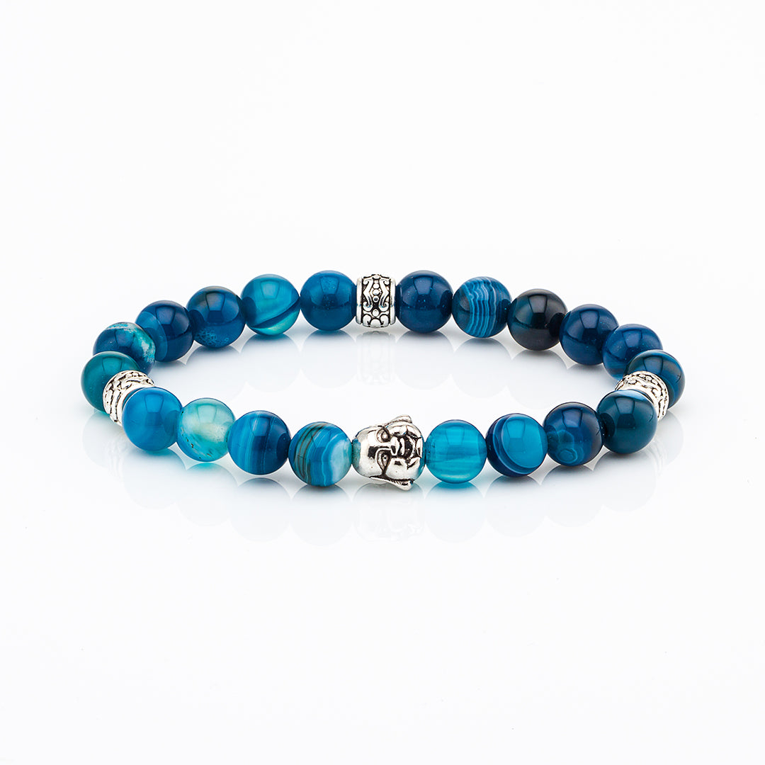 Bracciale in pietre dure | Agata Blu | Charm Buddha Vers. #2
