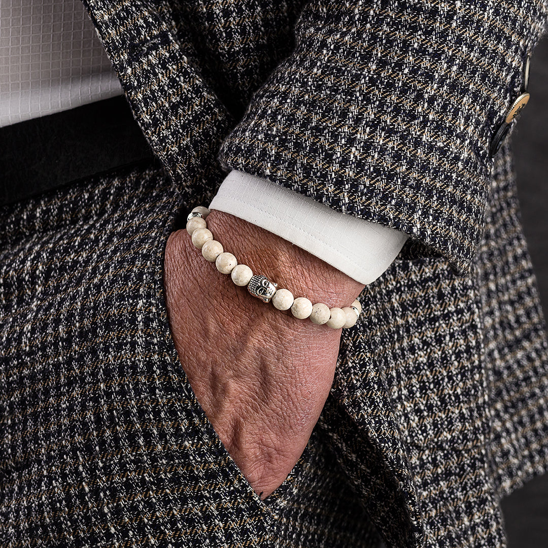 Bracciale in pietre dure | Diaspro Beige | Charm Buddha Vers. #1