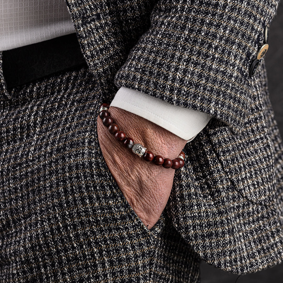 Bracciale in pietre dure | Diaspro Rosso | Charm Buddah Vers. #1