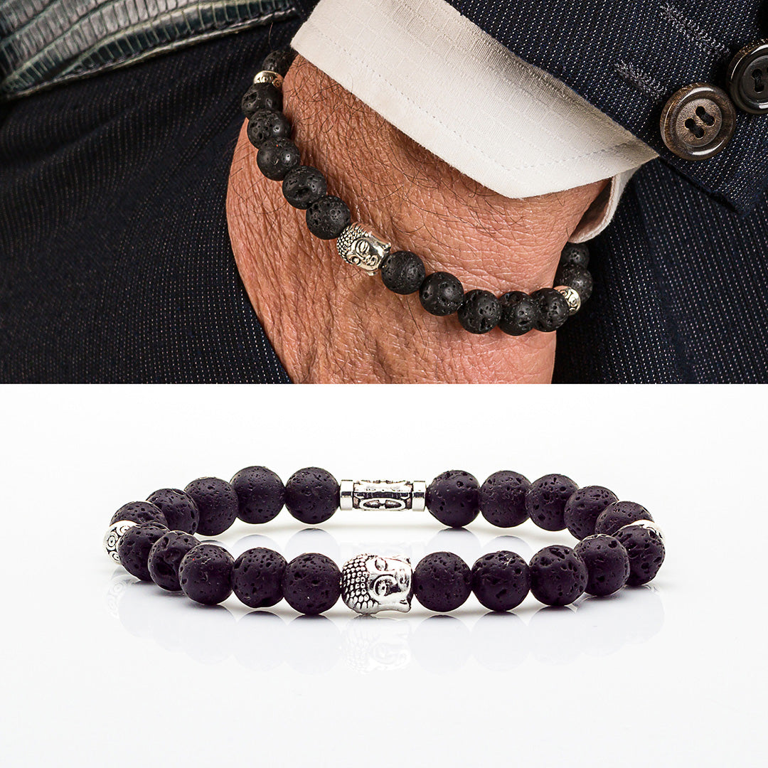 Bracciale in pietre dure | Pietra Lavica | Charm Buddha Vers. #1