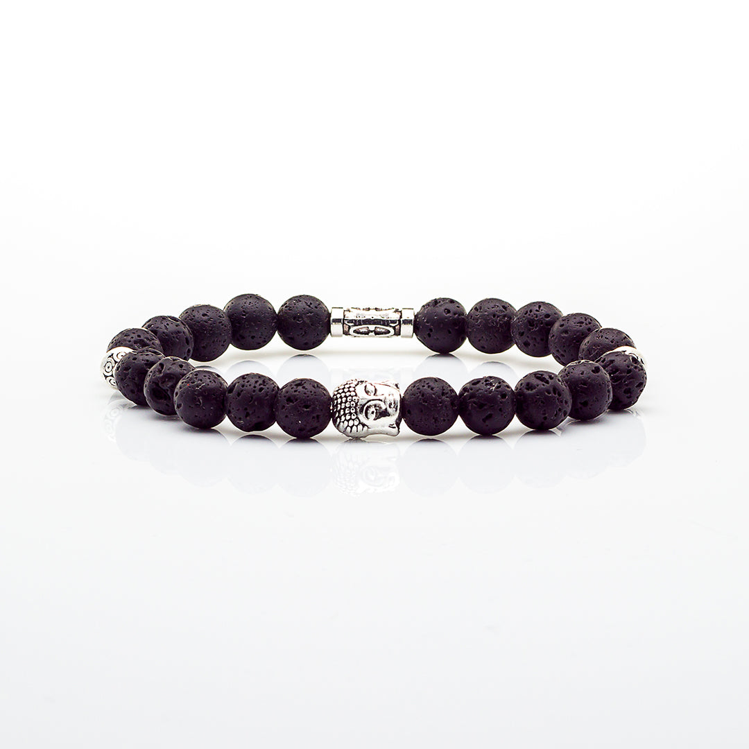 Bracciale in pietre dure | Pietra Lavica | Charm Buddha Vers. #1