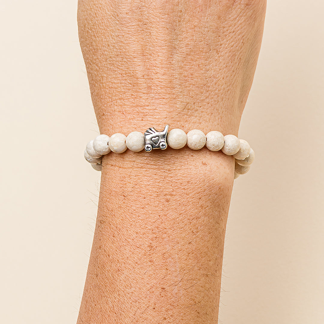 Bracciale in pietre dure | Diaspro Beige | Charm Passeggino