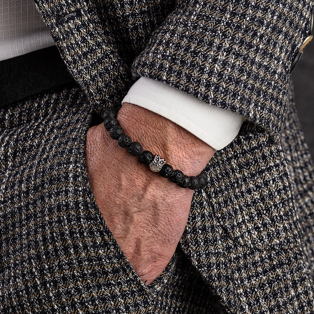 Bracciale in Pietra Lavica con Gufo