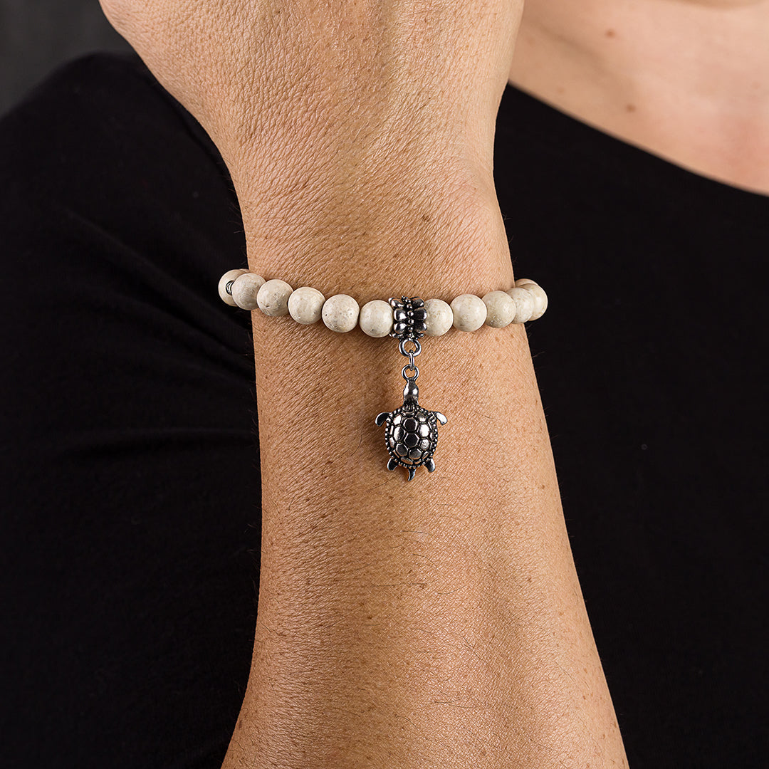 Bracciale in pietre dure | Diaspro Beige | Charm Tartaruga