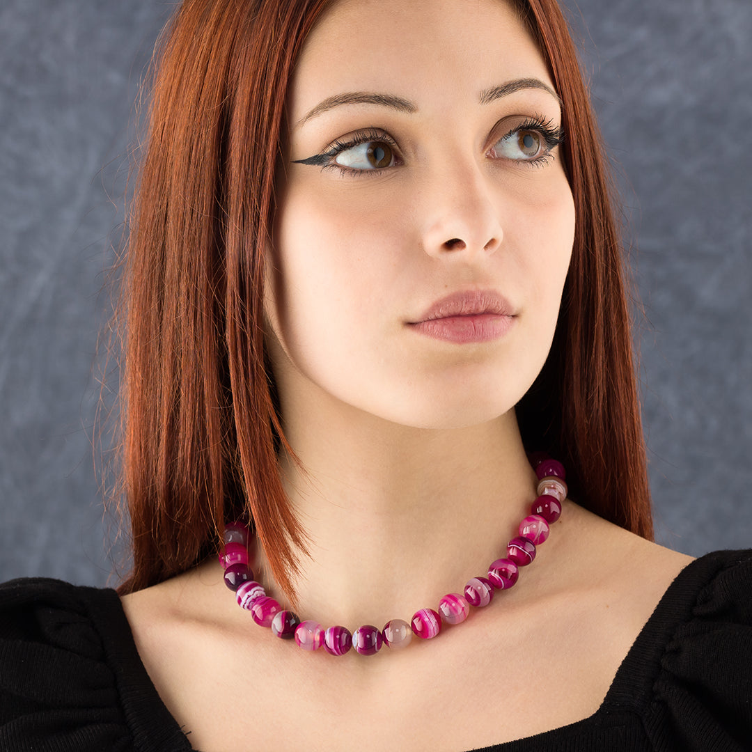 Collana in Agata Fucsia striata