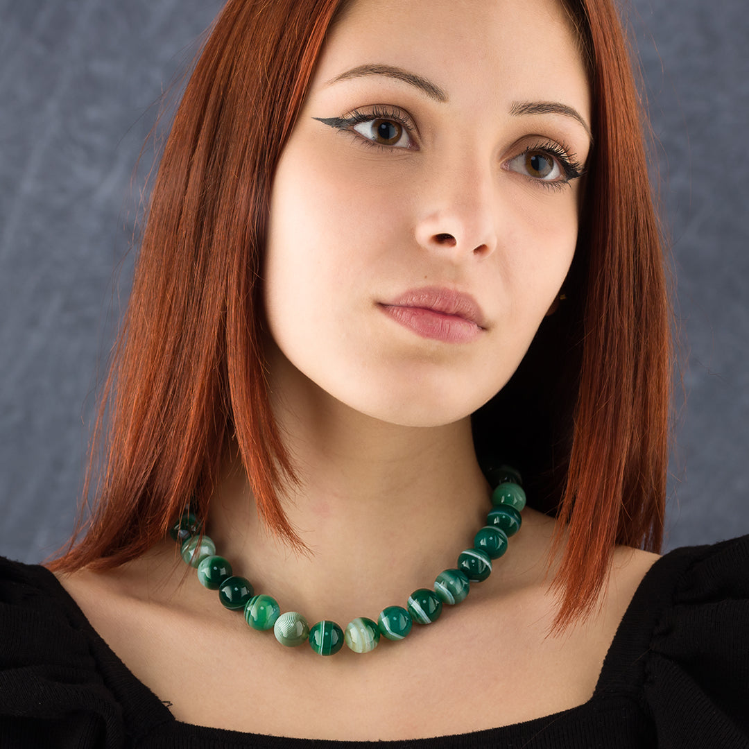 Collana in Agata Verde striata