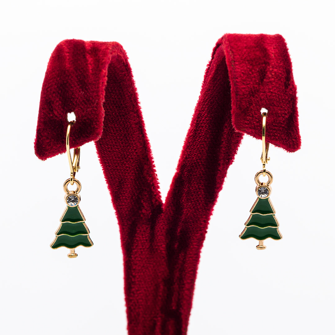 Orecchini in acciaio smaltato | Charm Albero di Natale verde