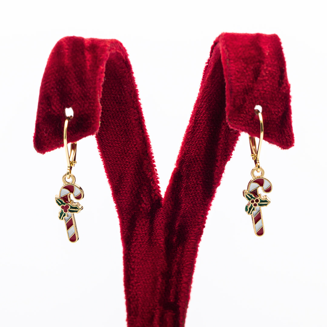 Orecchini in acciaio smaltato | Charm bastoncini zuccherati Natale