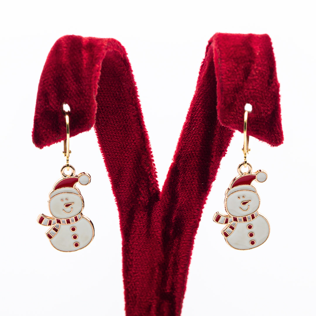 Orecchini in acciaio smaltato | Charm Pupazzo di Neve Natale