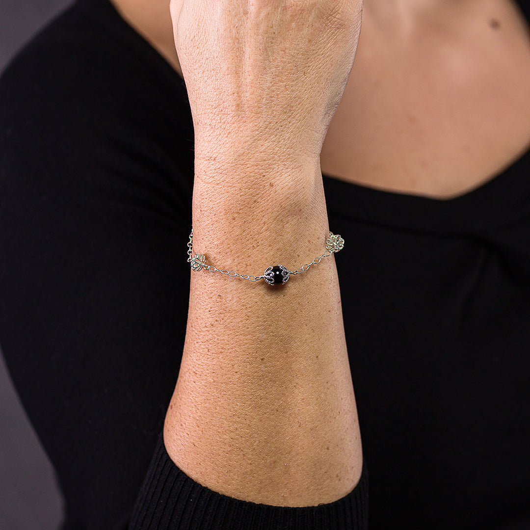 Bracciale su Coccu con bottoni in filigrana d'argento | Artigianato Sardo