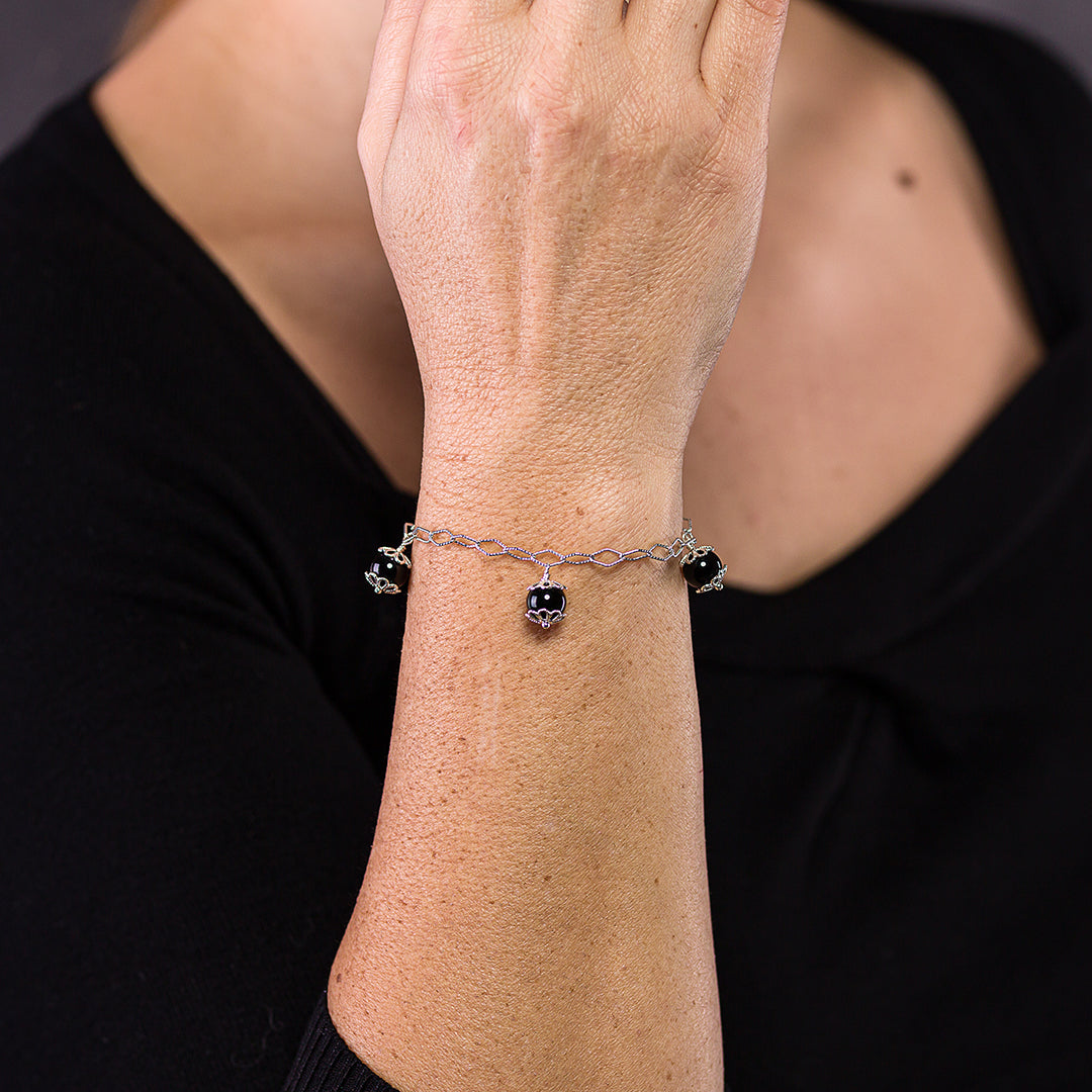 Bracciale "Su Coccu" in filigrana d'argento 3 pietre | Artigianato Sardo