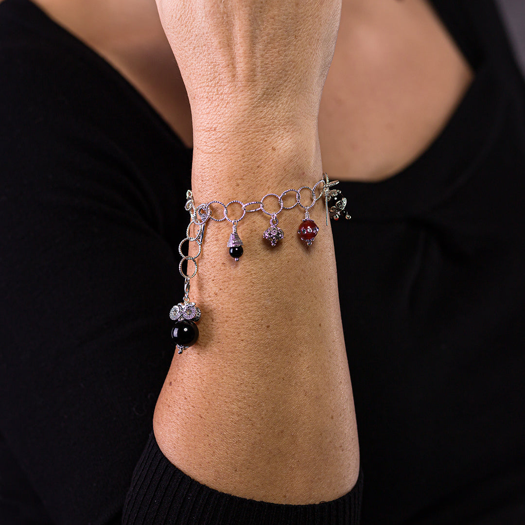 Bracciale "Su Coccu" con ciondoli in onice e diaspro | Artigianato Sardo