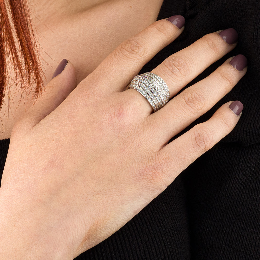 Anello a fascia in Argento con pavè di zirconi | Mabina