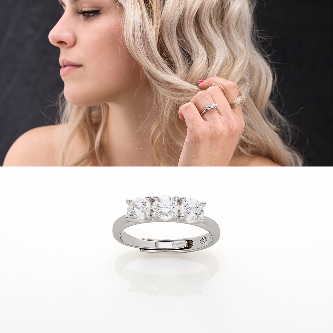 Anello trilogy in Argento con zirconi | Mabina