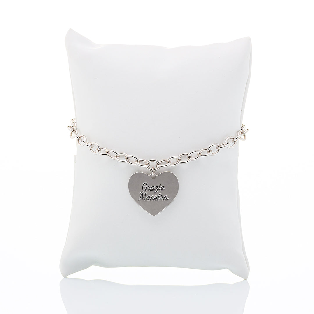 Bracciale in argento con ciondolo cuore "Grazie Maestra" | Mabina