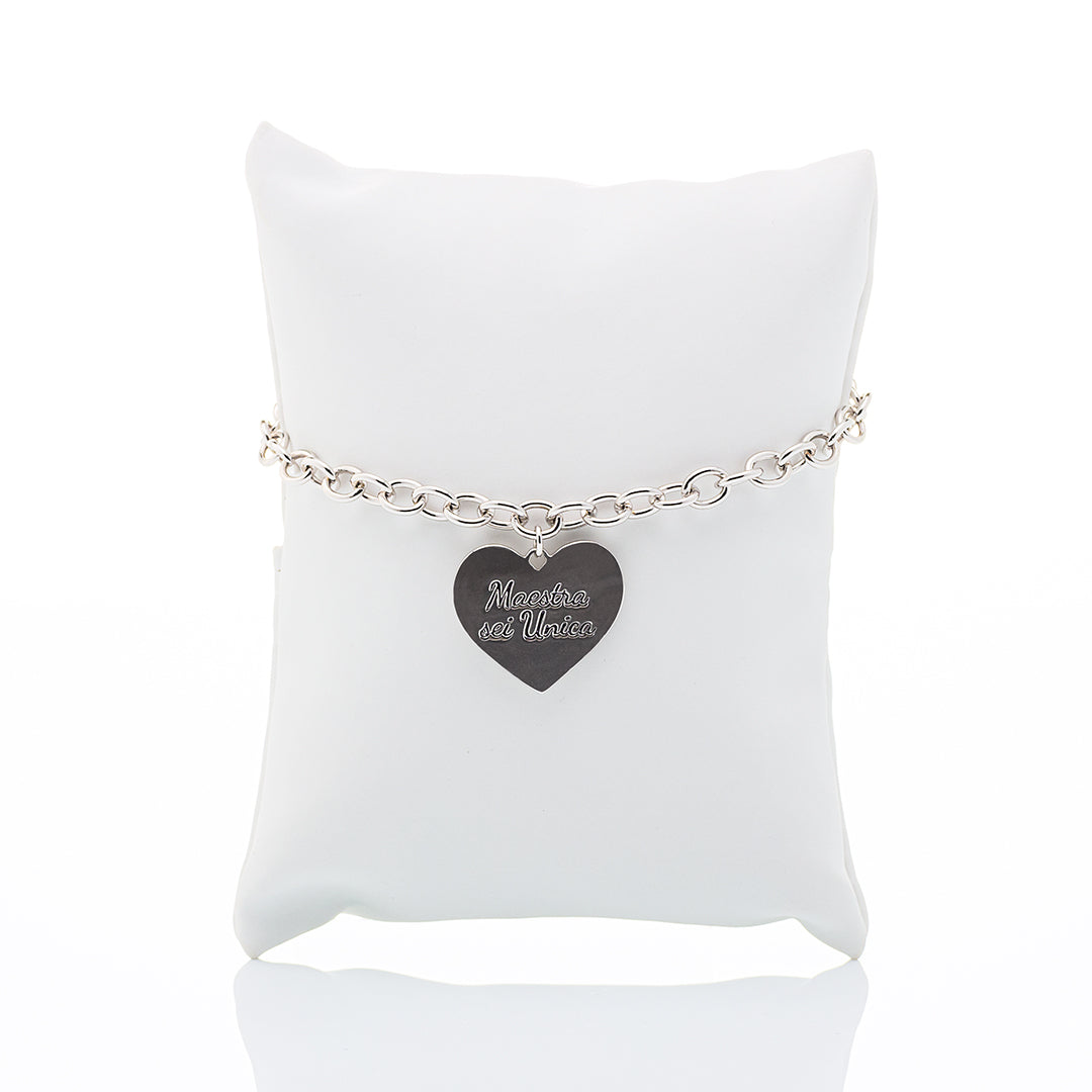 Bracciale in argento con ciondolo cuore "Maestra sei unica" | Mabina
