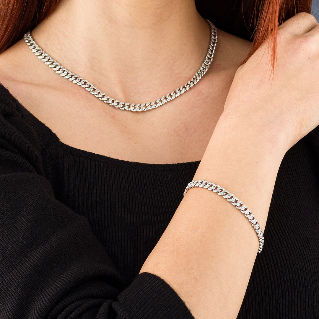 Bracciale in argento con catena groumetta e zirconi bianchi | Mabina