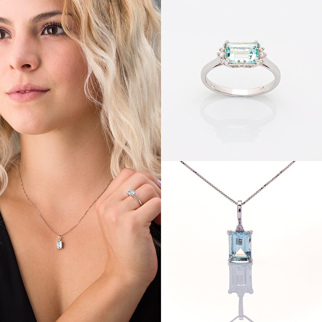 Anello in Oro Bianco con Acquamarina e Brillanti | Mirco Visconti