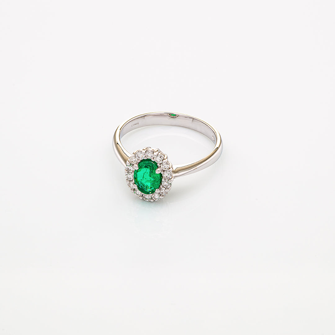 Anello in Oro Bianco con Smeraldo e Brillanti | Mirco Visconti