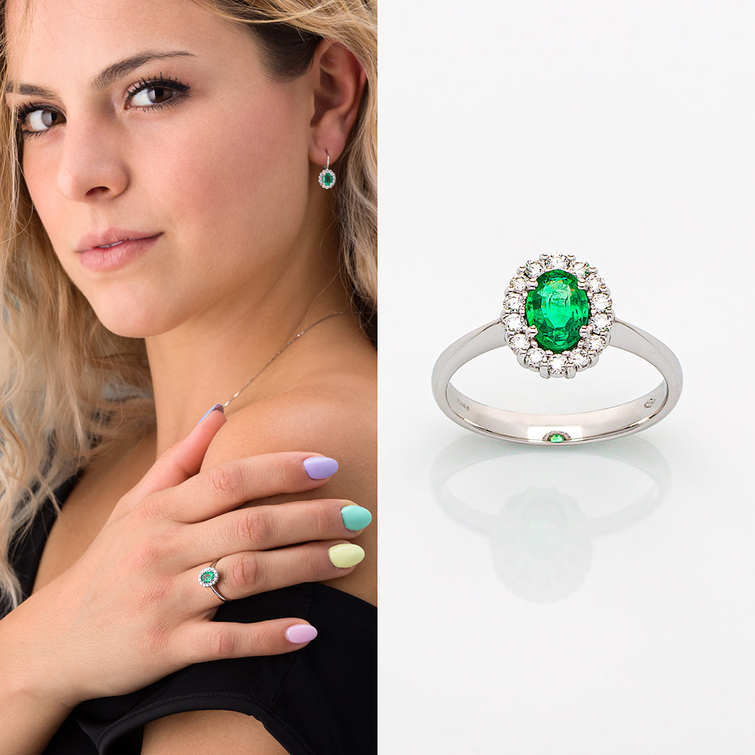 Anello in Oro Bianco con Smeraldo e Brillanti | Mirco Visconti