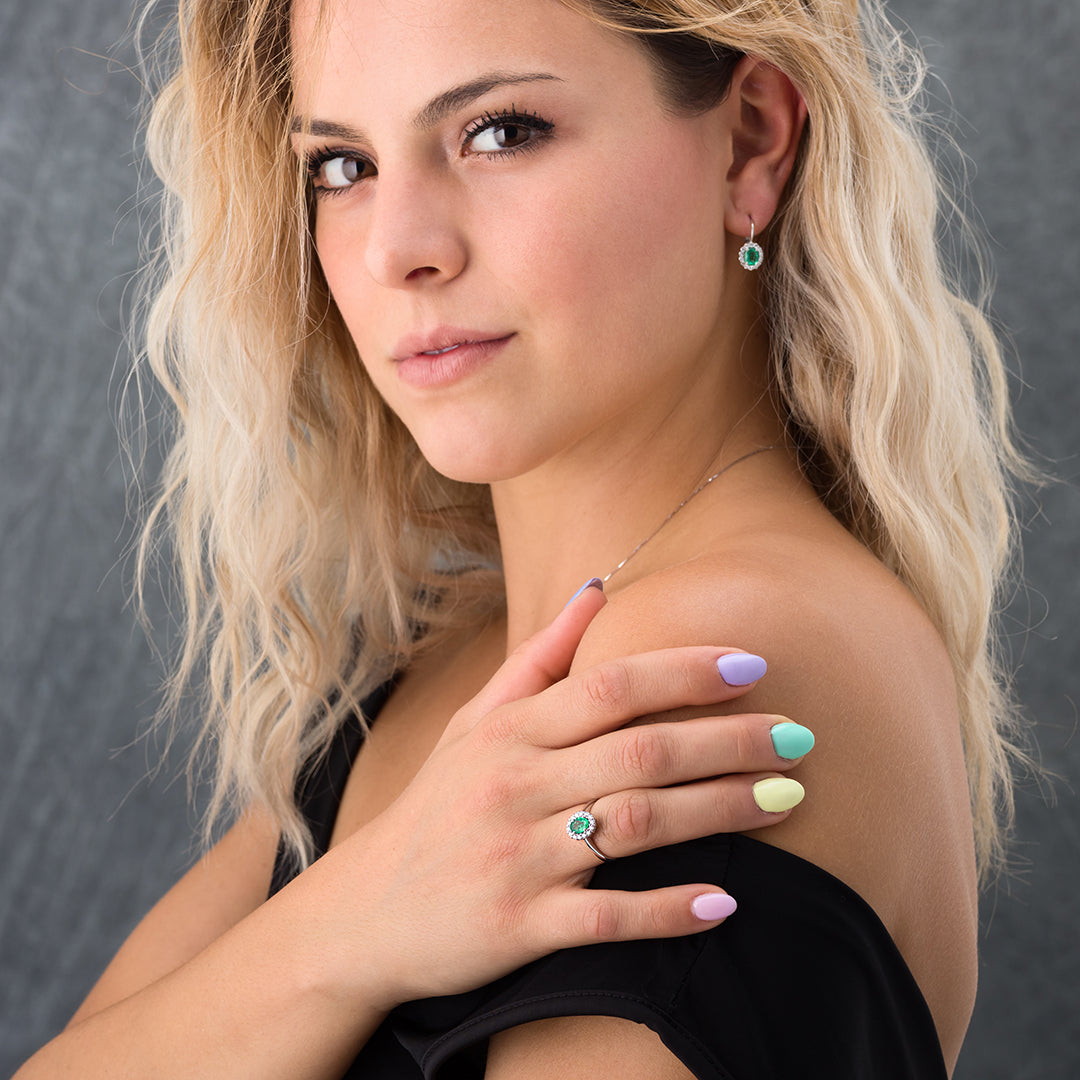 Anello in Oro Bianco con Smeraldo e Brillanti | Mirco Visconti
