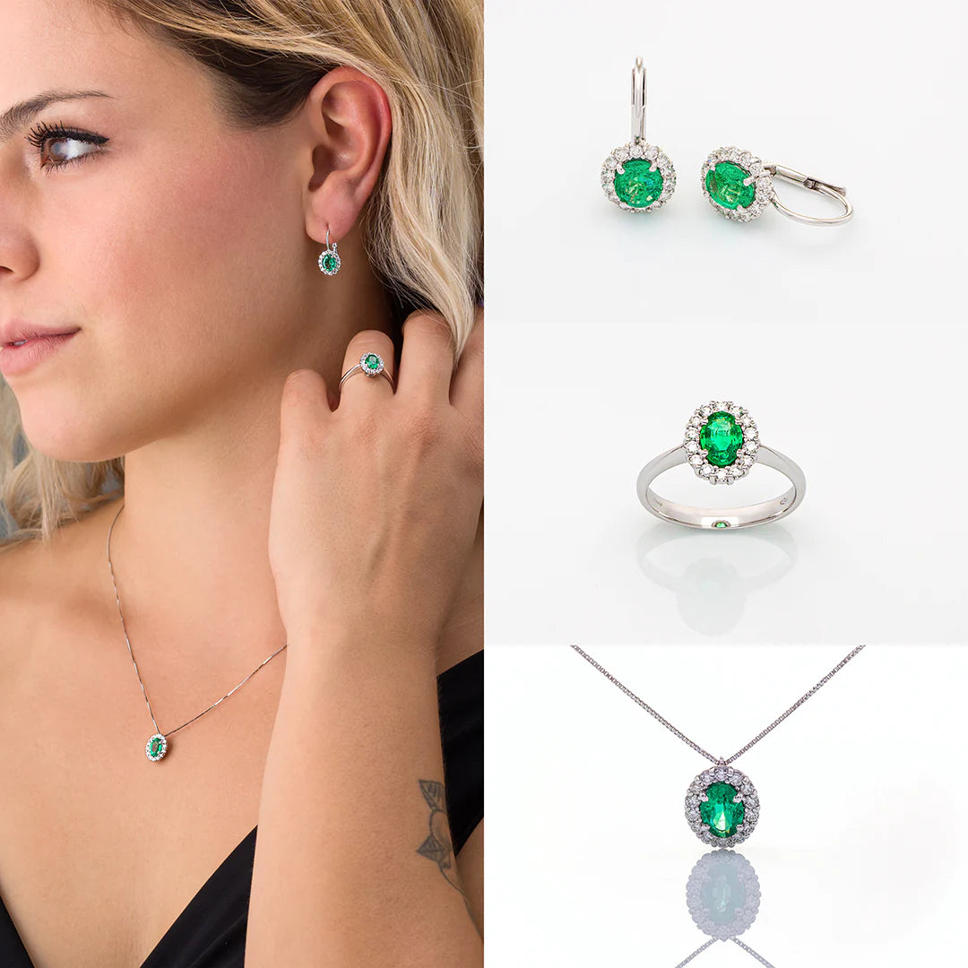 Monachina in Oro Bianco con Smeraldo e Brillanti | Mirco Visconti