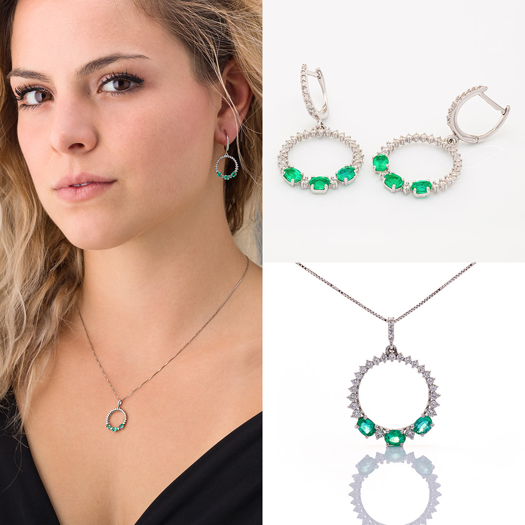 Orecchini in Oro Bianco con Smeraldi e Brillanti | Mirco Visconti