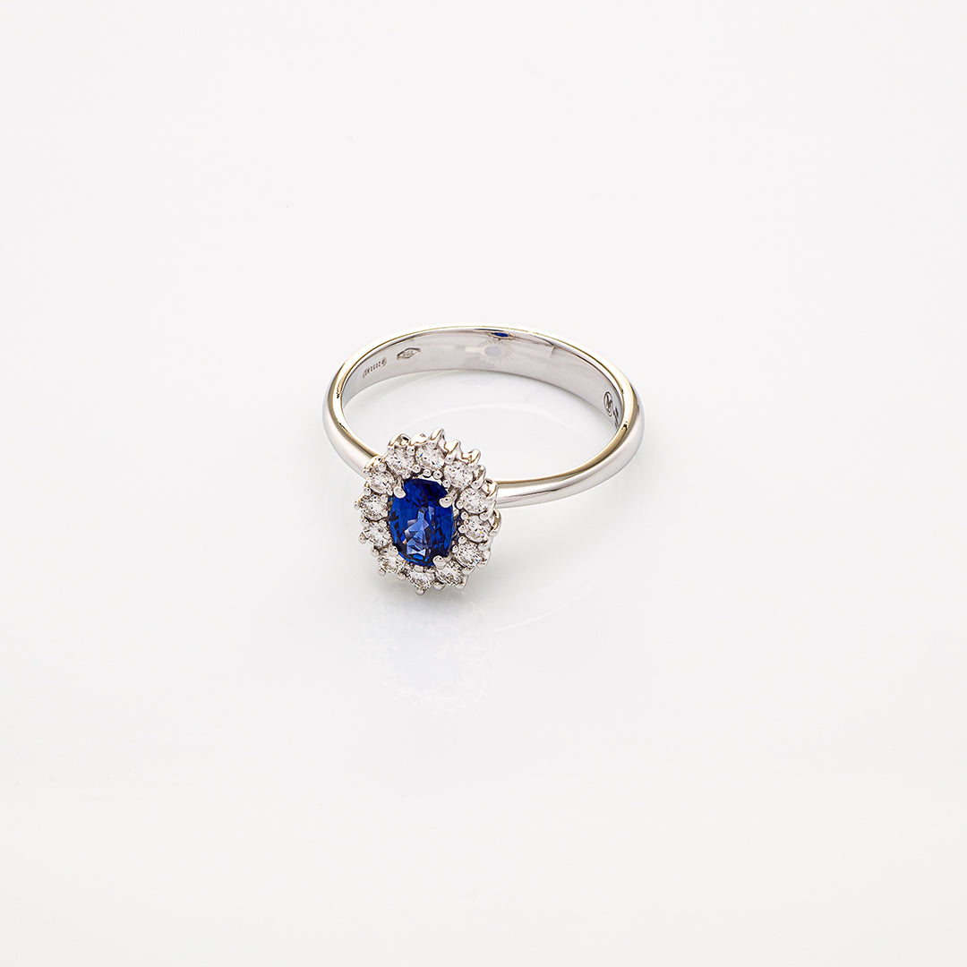 Anello in Oro Bianco con Zaffiro e Brillanti | Mirco Visconti
