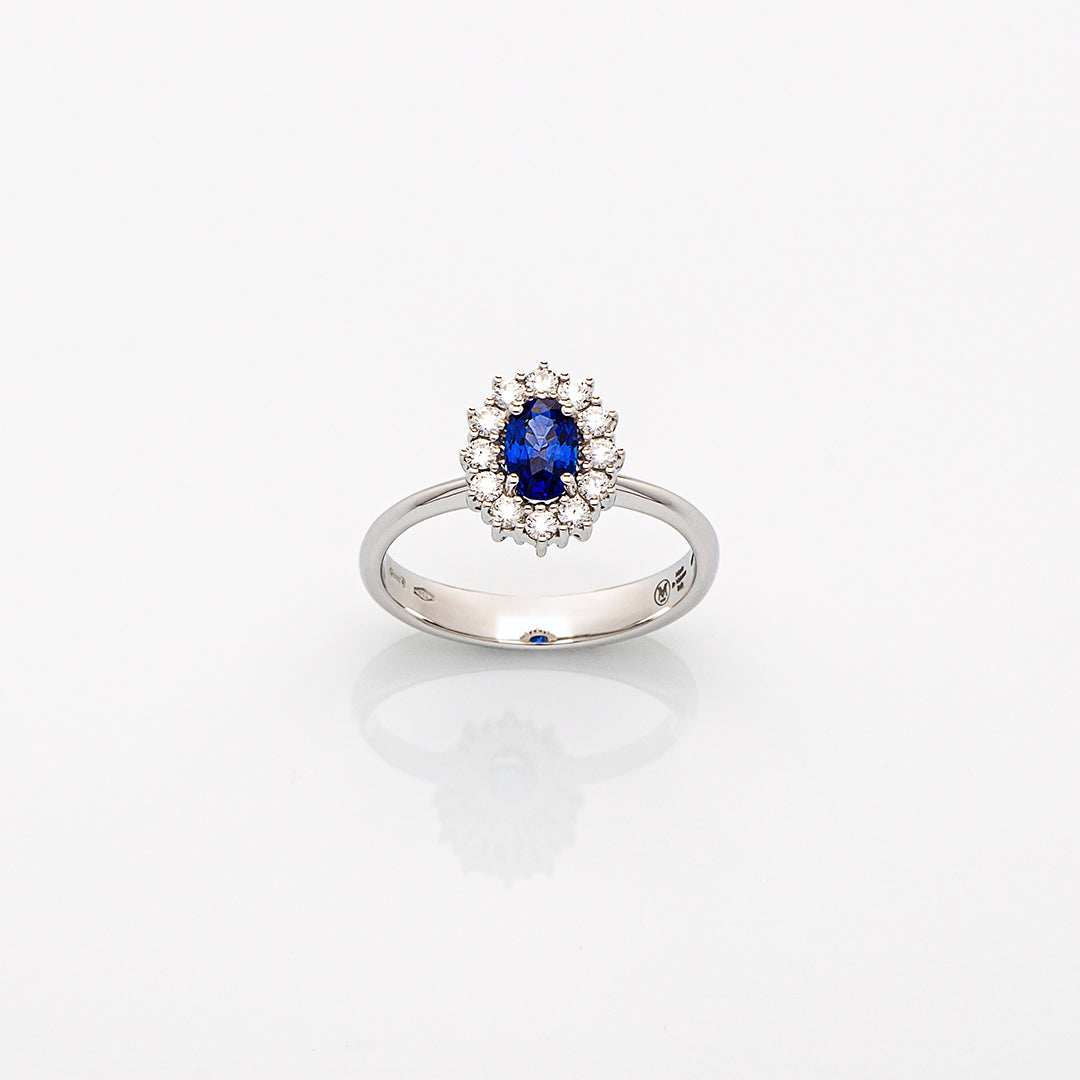 Anello in Oro Bianco con Zaffiro e Brillanti | Mirco Visconti
