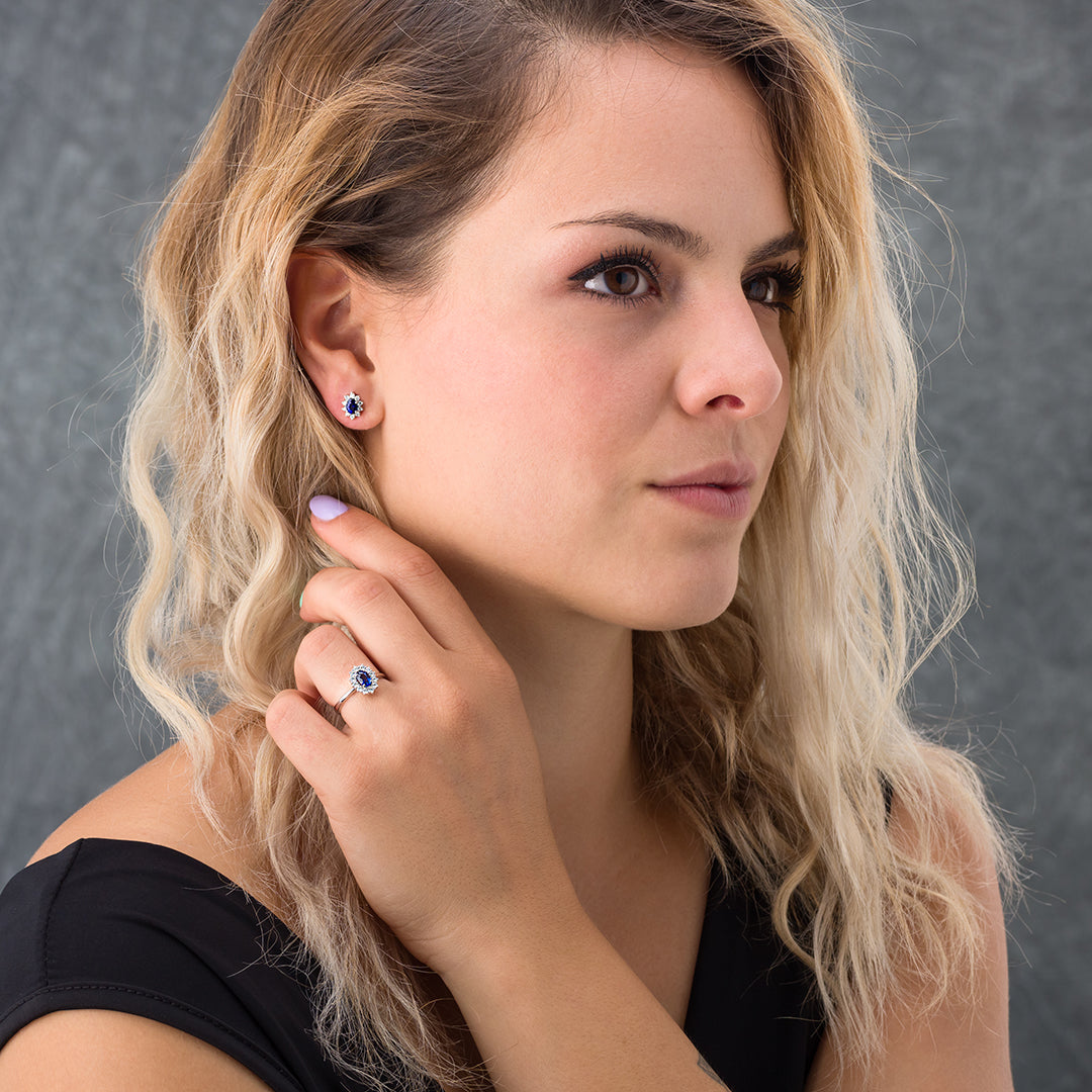 Anello in Oro Bianco con Zaffiro e Brillanti | Mirco Visconti