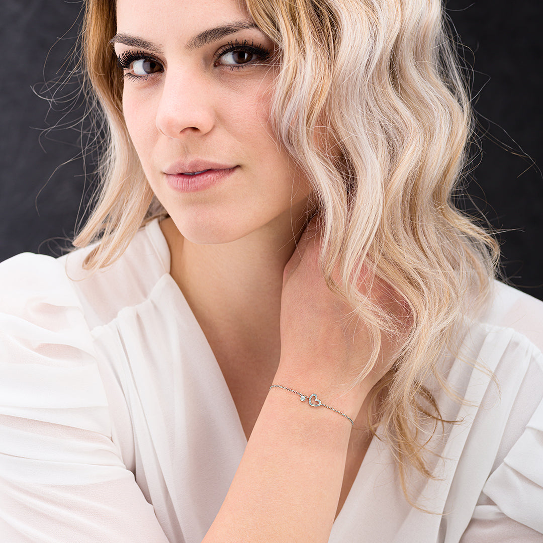 Bracciale con charm cuore in Oro Bianco e Diamanti | Mirco Visconti