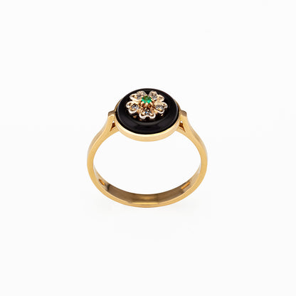 Anello in Oro con Smeraldo centrale e diamanti | Riproduzione gioielli d'epoca
