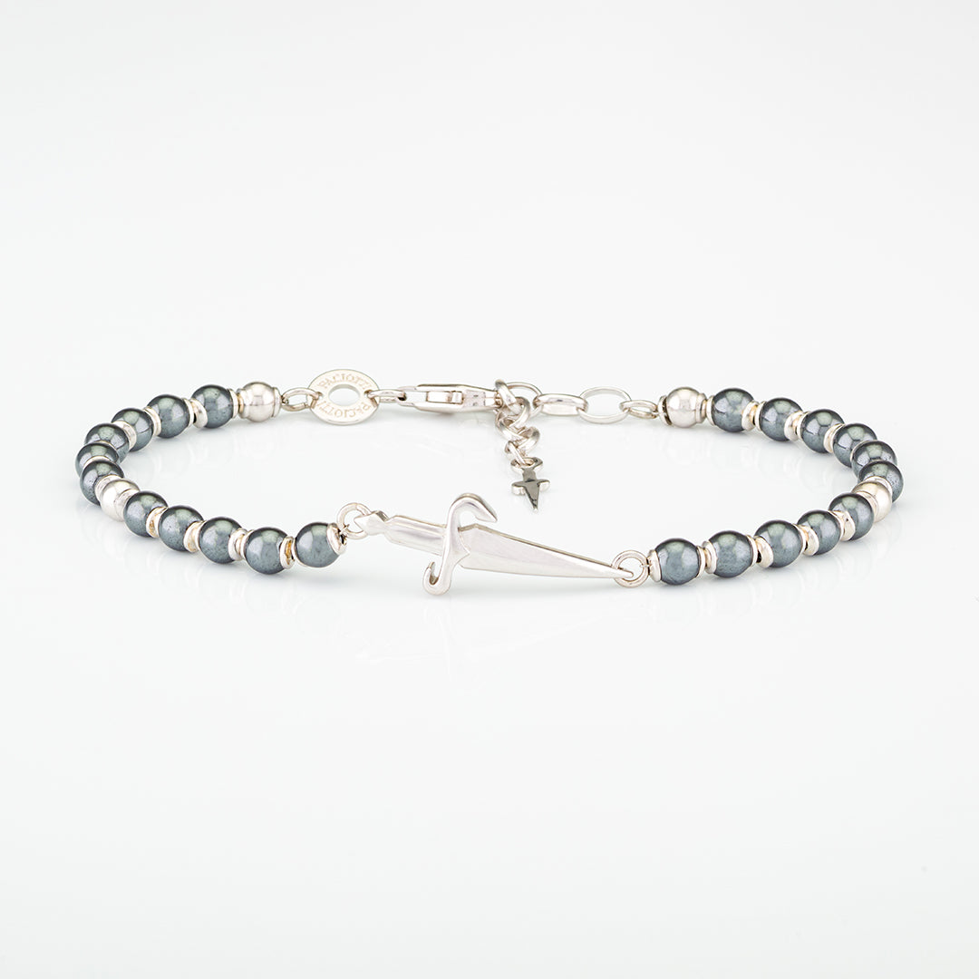 Bracciale in argento rodiato con perle di ematite grigia | Cesare Paciotti